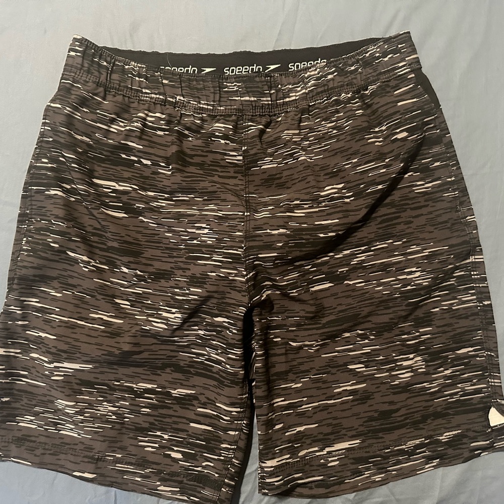 Speedo Black‎ and Gray Patterned Swim Trunks